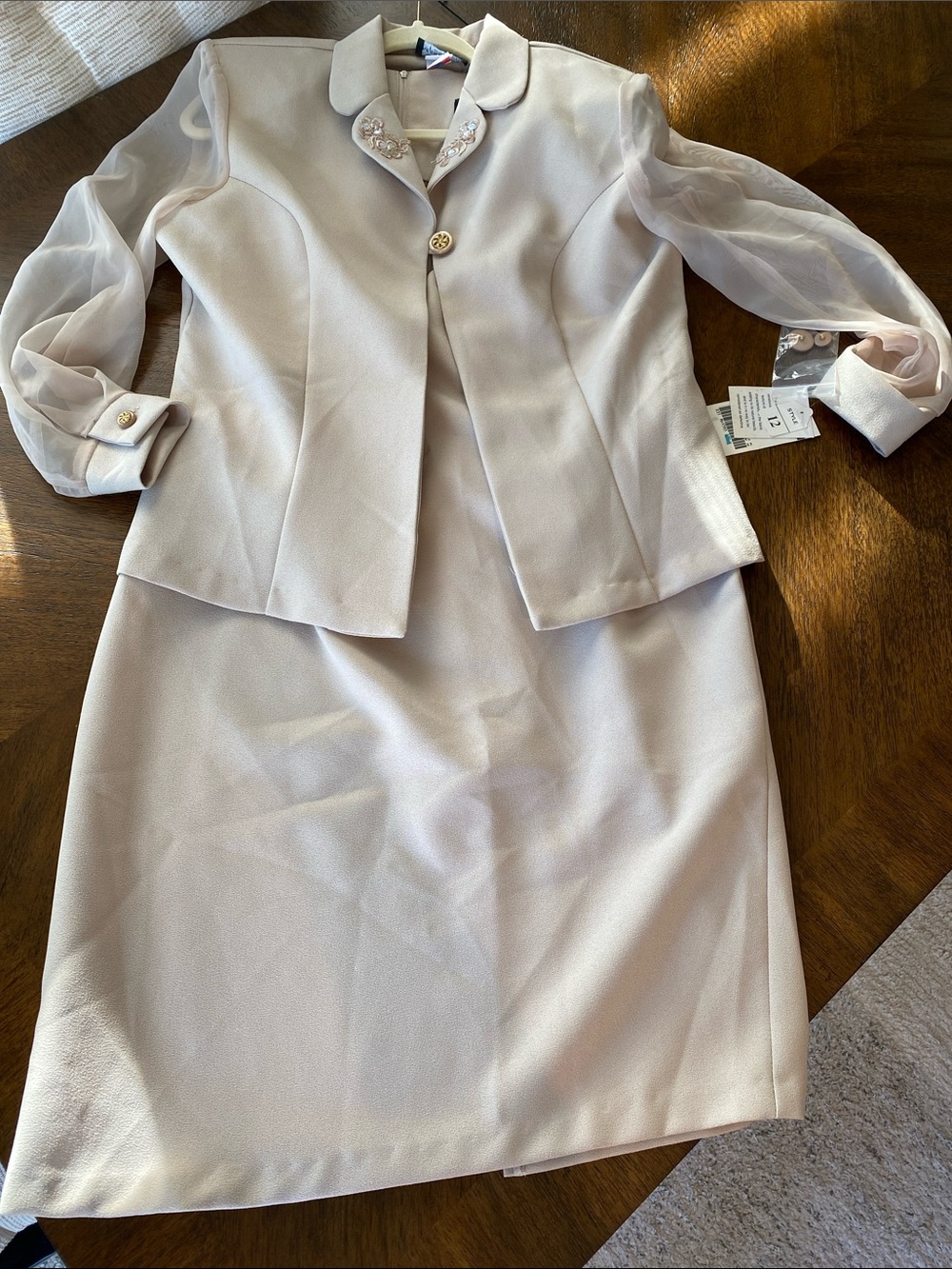 Vani Light Cream Pencil Dress with Sheer Sleeve Jacket